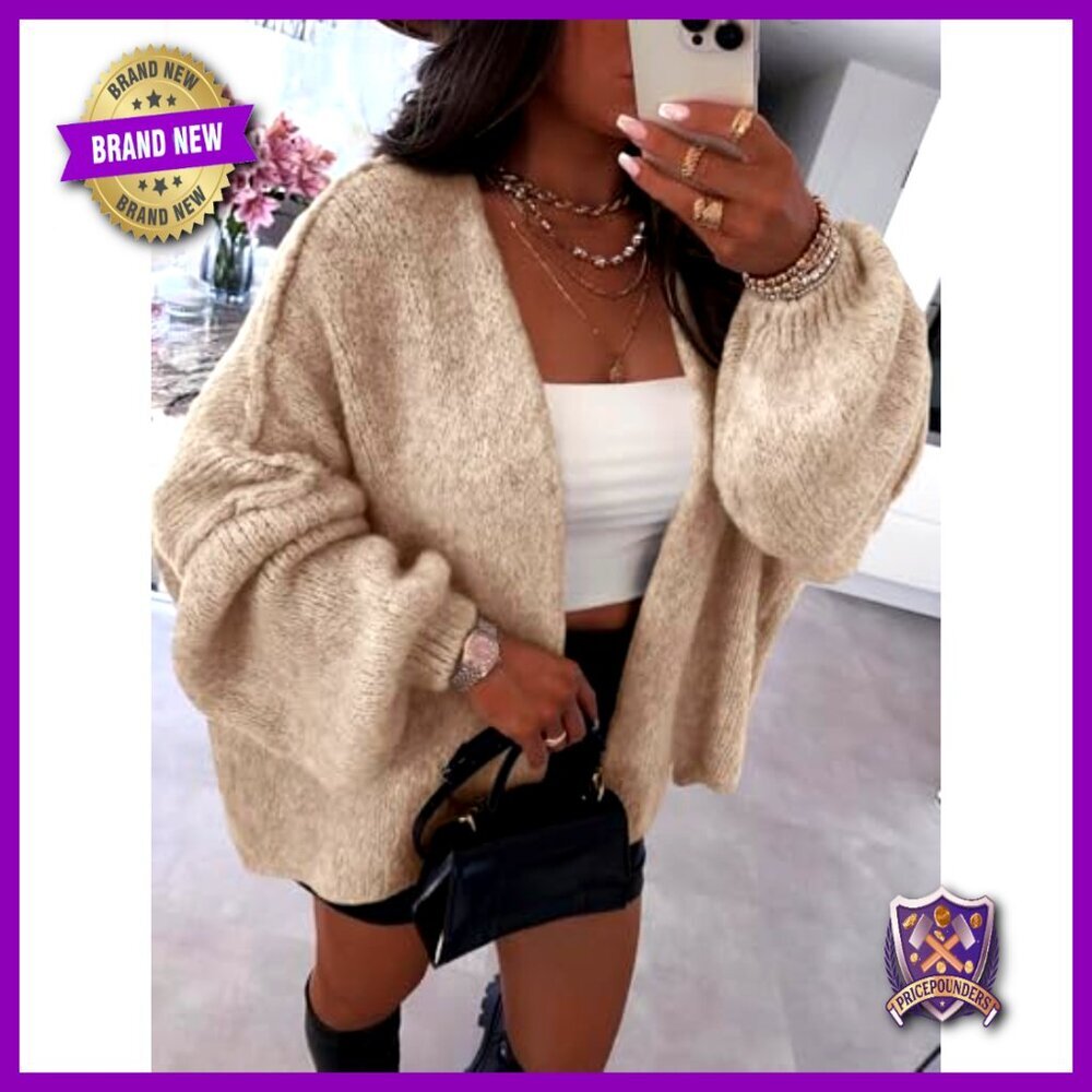 Oversized Chunky Cardigan Lantern Sleeve Open Front Loose Fall Sweater - Picture 2 of 7